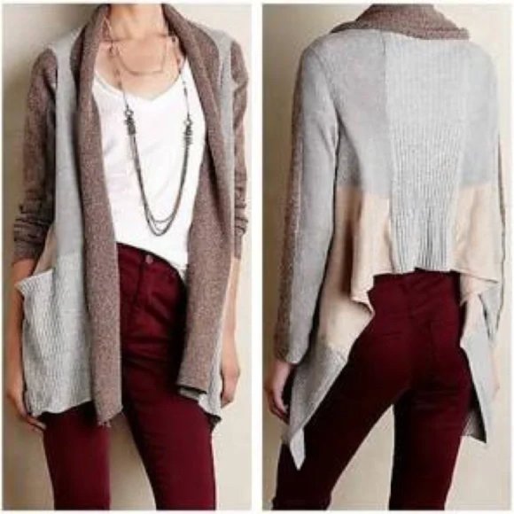 Anthropologie Sweaters - Anthropologie Sparrow Color Block Bohemian Open Front Knit Cardigan Sweater S